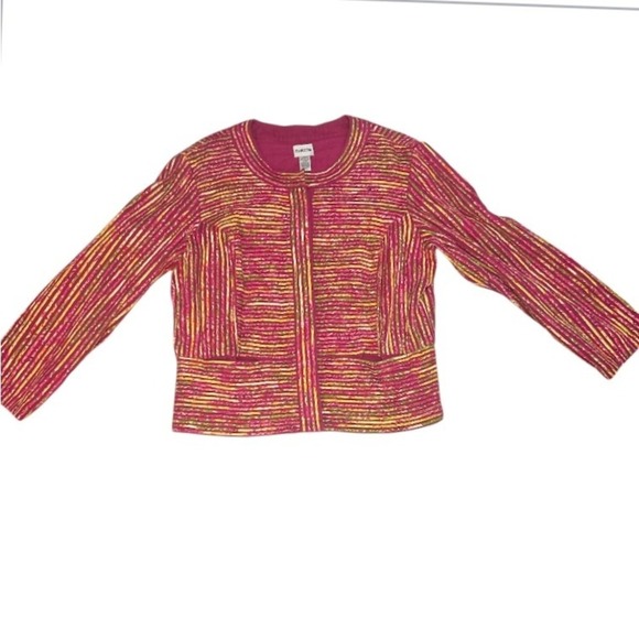 Chico's Colorful‎ Striped Jacket Career Blazer 100% Cotton Size 2 (L/12) - Picture 1 of 7